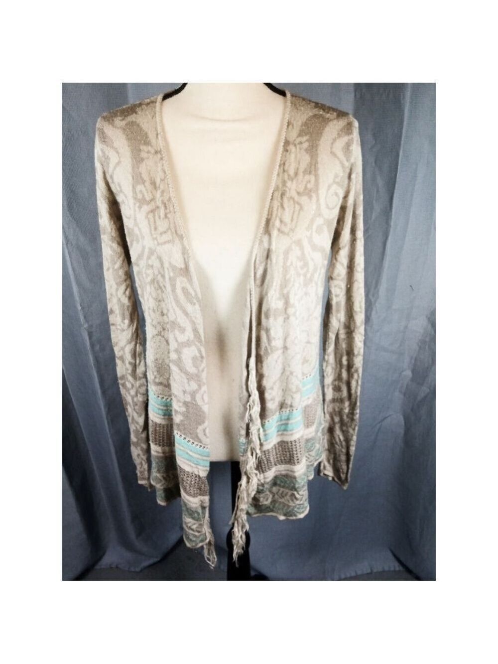 Women's Vanity Cardigan Sweater in Beige and Blue M